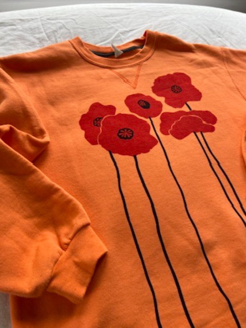 Vintage Marushka Hand Screened Orange Poppy Sweatshirt | Floral Art Crewneck M